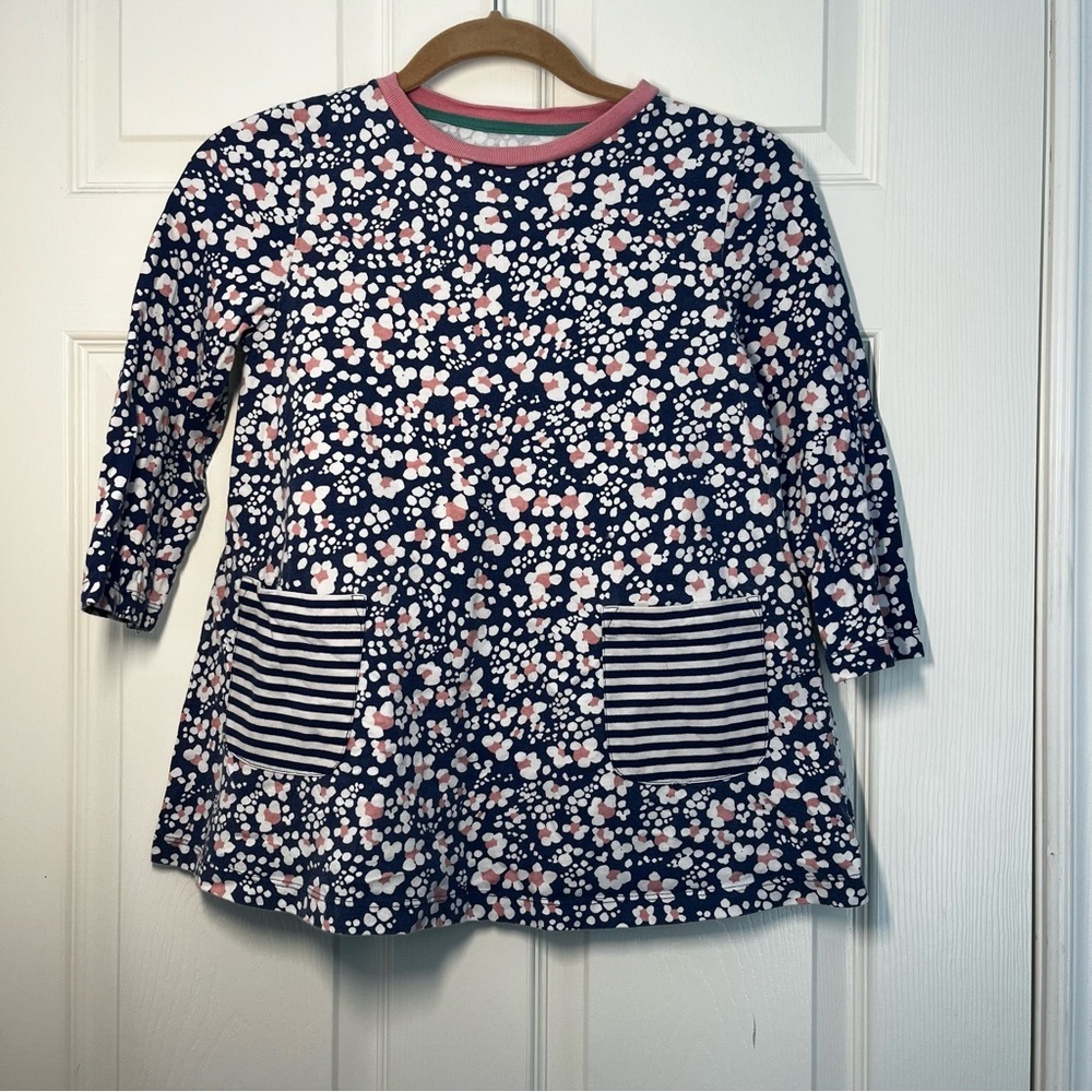 Mini Boden Blue Floral Striped Pockets Dress Size 9-10 140cm